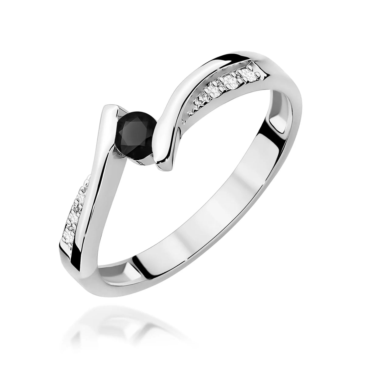 Offener Bypass-Ring aus 585er Weißgold mit schwarzen Diamanten 0,12 ct und weißen Diamanten 0,03 ct