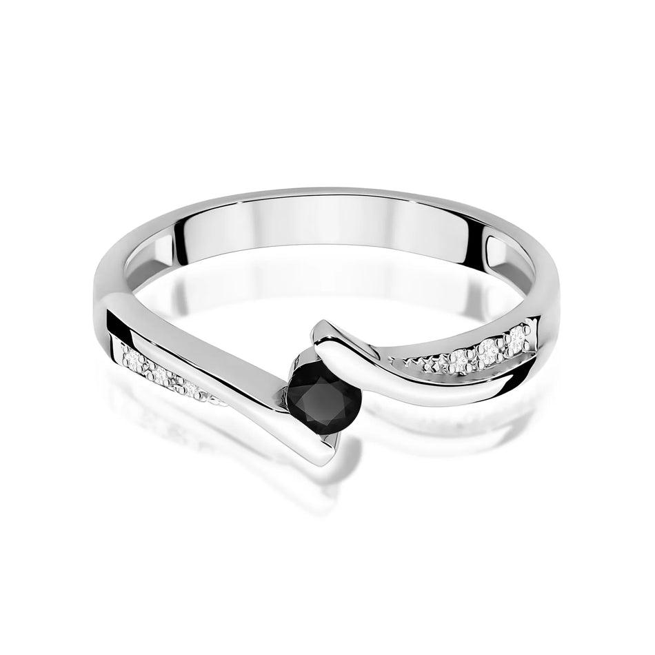 Prsten z bílého zlata s černým diamantem 0,12 ct a diamanty 0,03 ct