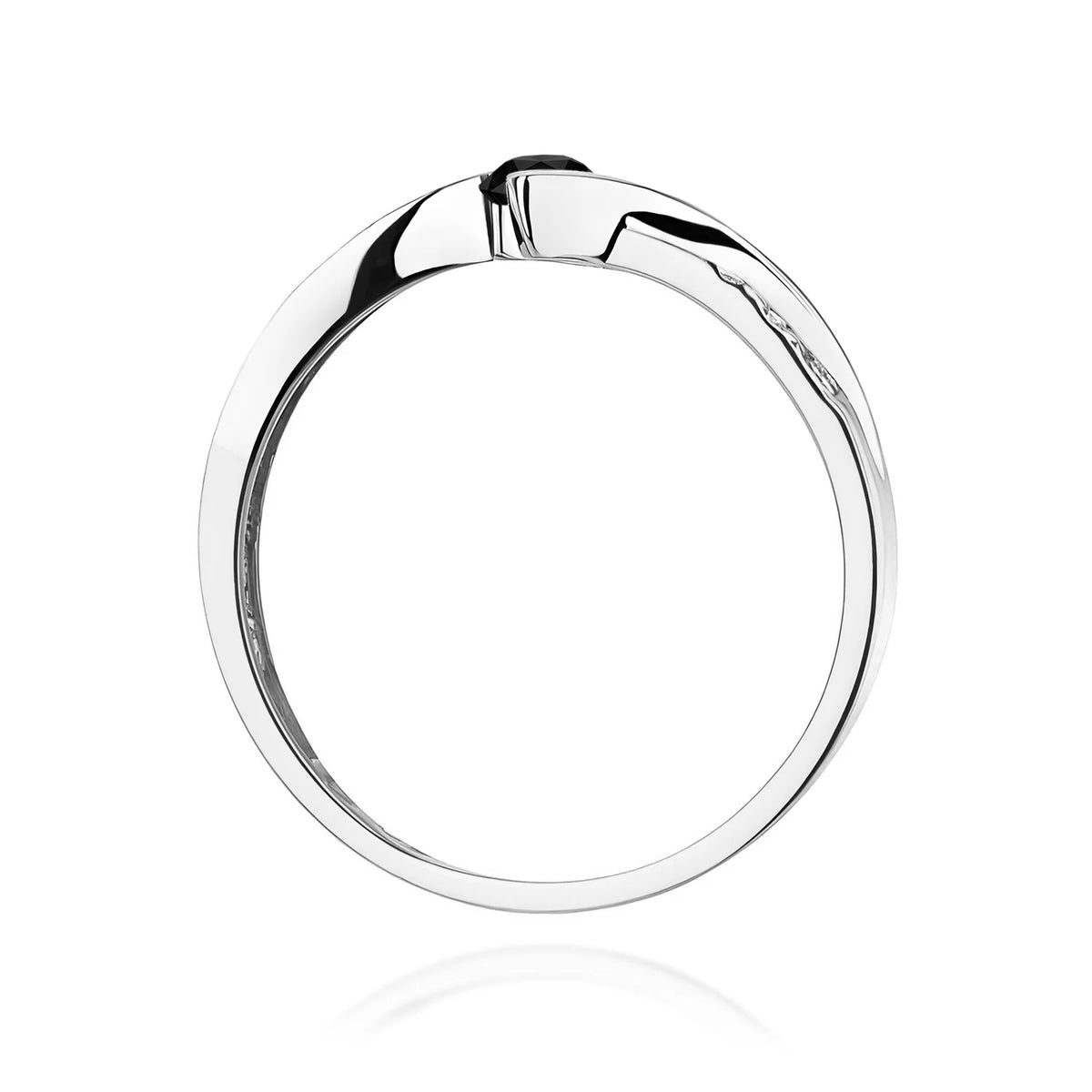 Offener Bypass-Ring aus 585er Weißgold mit schwarzen Diamanten 0,12 ct und weißen Diamanten 0,03 ct