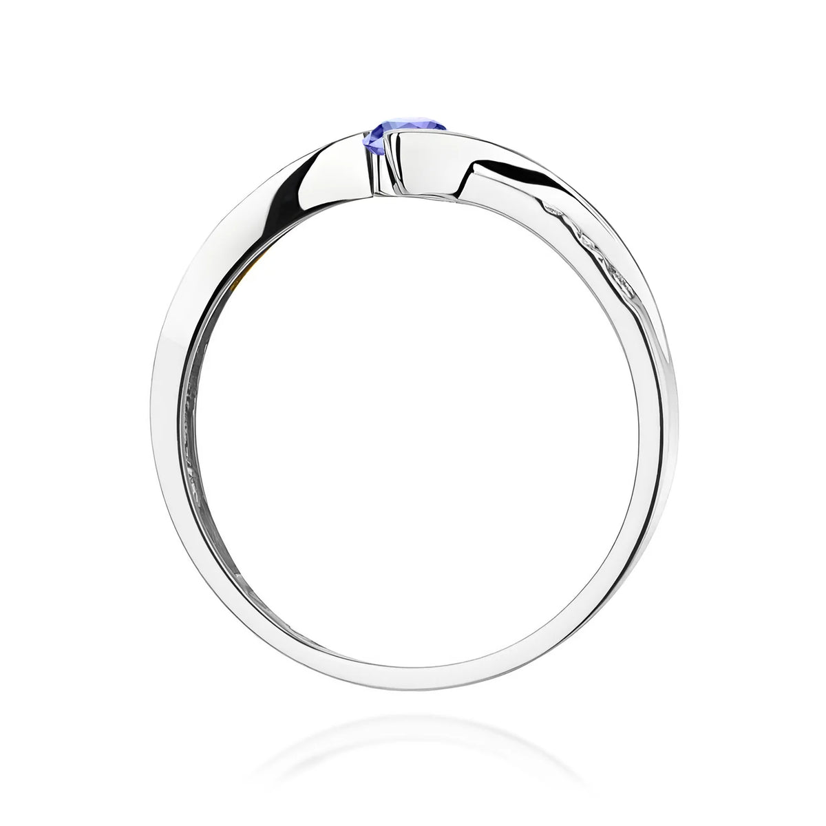 Prsteň s otvorenou obrúčkou z bieleho 14k zlata s tanzanitom 0,15 ct a diamantmi 0,03 ct