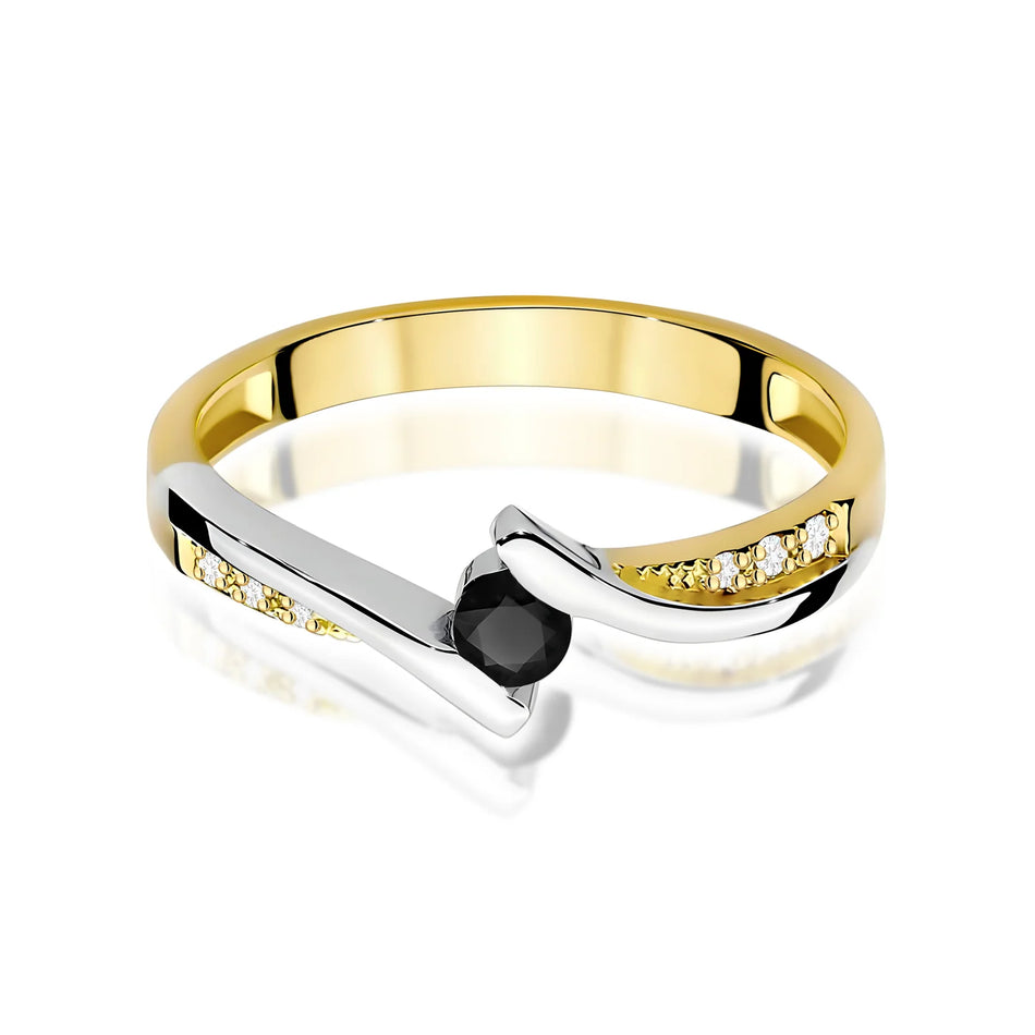 Bague en or avec diamant noir de 0,12 ct et diamants de 0,03 ct