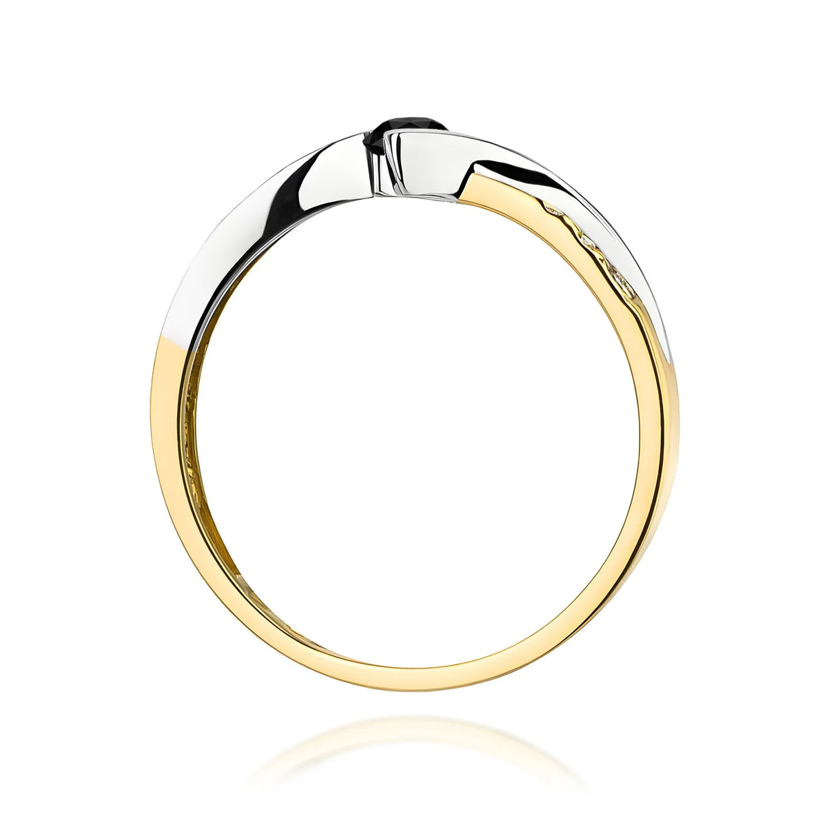 Offener Bypass-Ring aus 585er Gelbgold mit schwarzen Diamanten 0,12 ct und weißen Diamanten 0,03 ct