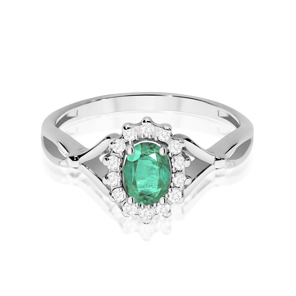 Prsten z bílého zlata se smaragdem 0,40 ct a diamanty 0,12 ct
