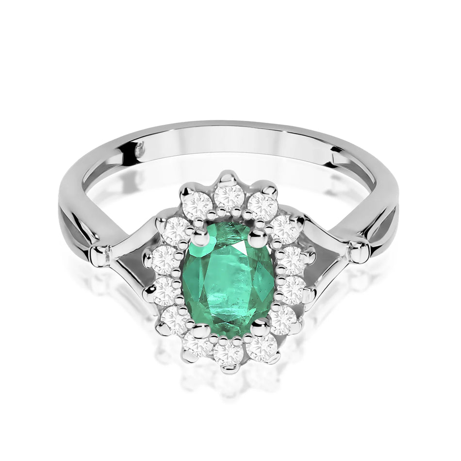 Prsten z bílého zlata se smaragdem 0,80 ct a diamanty 0,28 ct