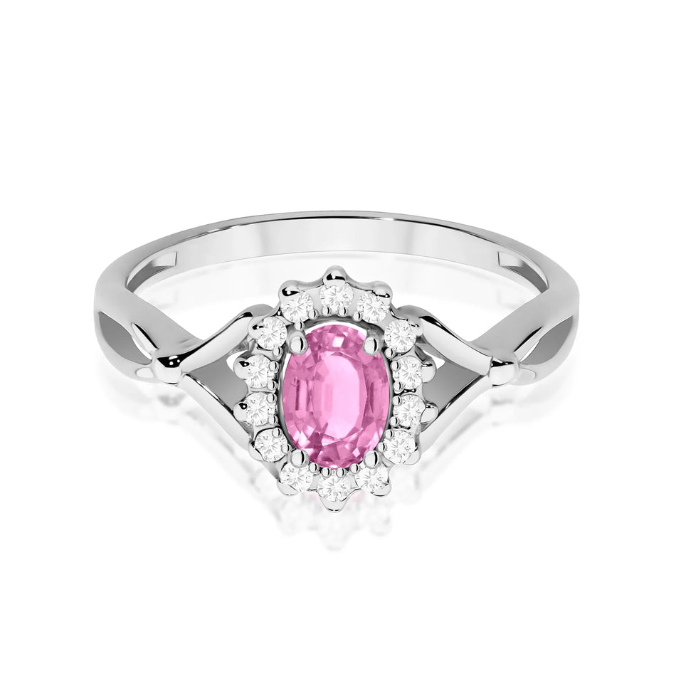 Prsten z bílého zlata s 0,45ct růžovým safírem a 0,12ct diamanty