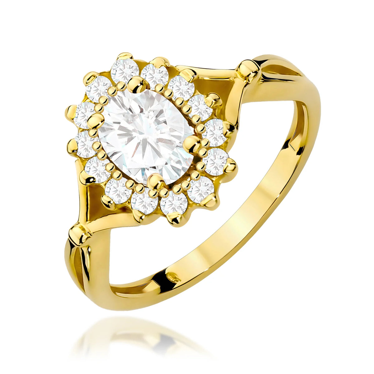 Prsten ze žlutého zlata s kulatým lab-grown diamantem 0,70 ct a diamanty 0,28 ct