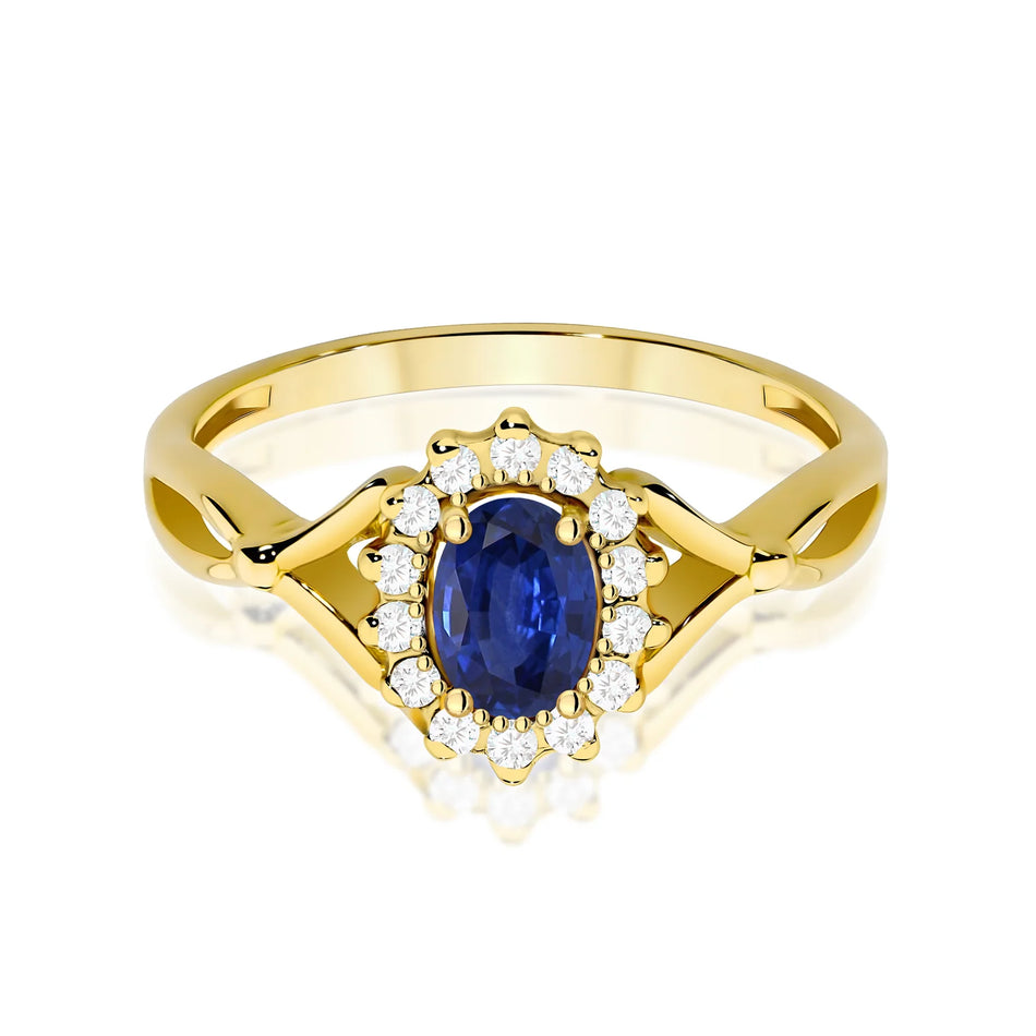 Zlatý prsten se safírem 0,70 ct a diamanty 0,12 ct