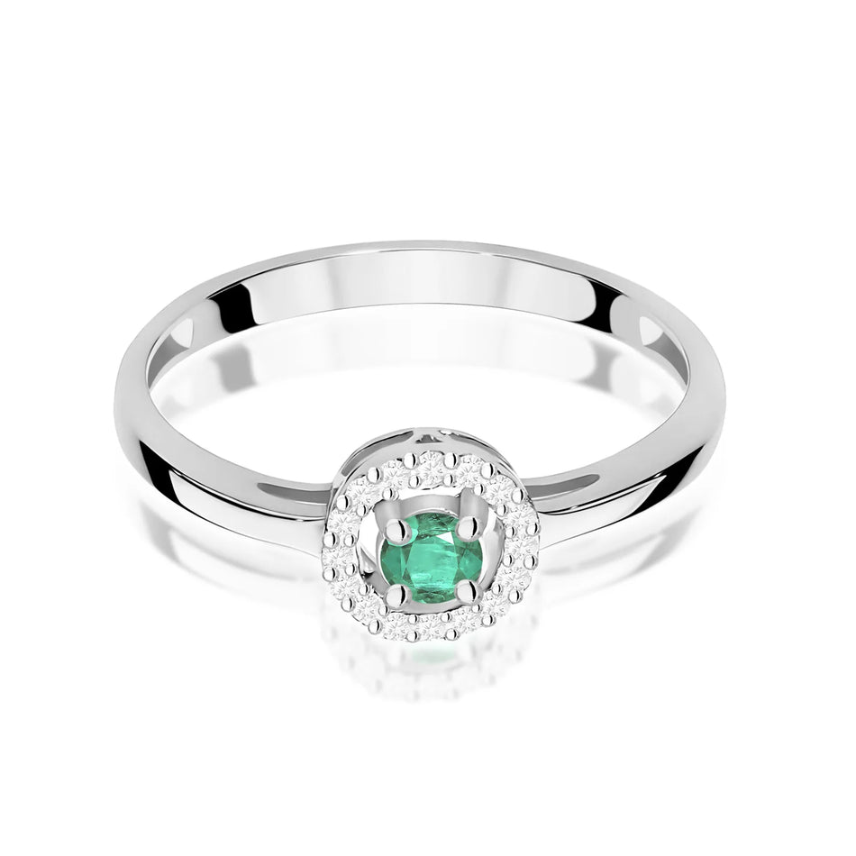 Weißgoldring mit 0,15 ct Smaragd und 0,08 ct Diamanten