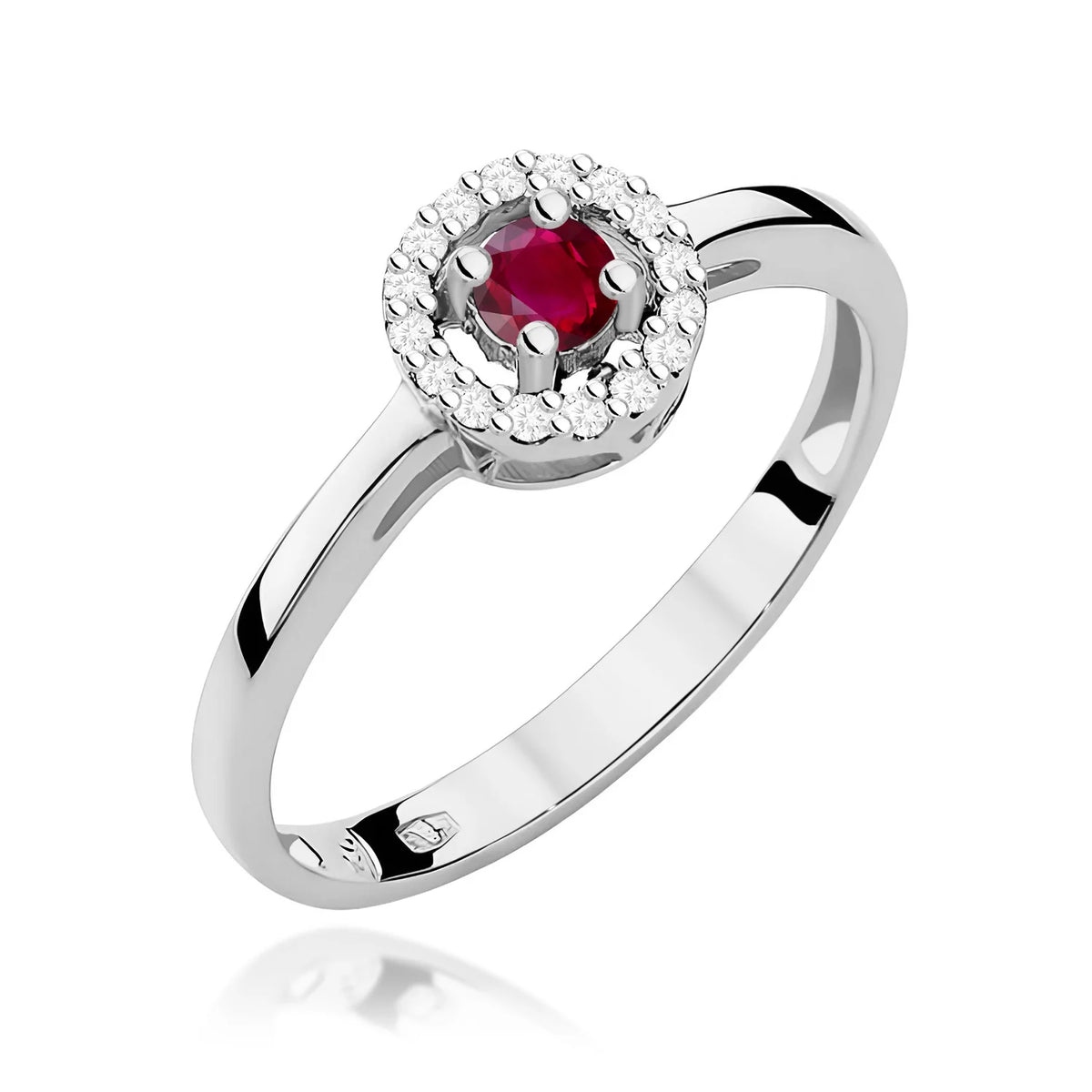 White Gold Ring with 0.15ct Ruby and 0.08ct Diamonds