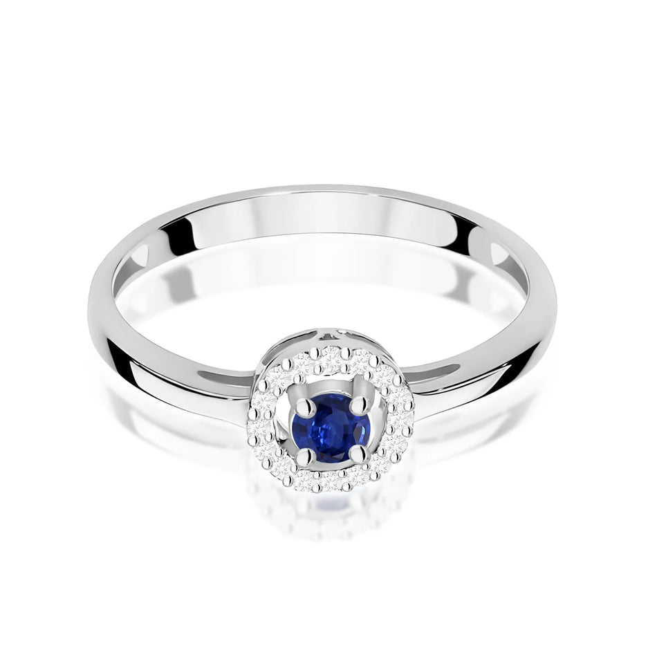 Bague en or blanc avec saphir 0,15 ct et diamants 0,08 ct