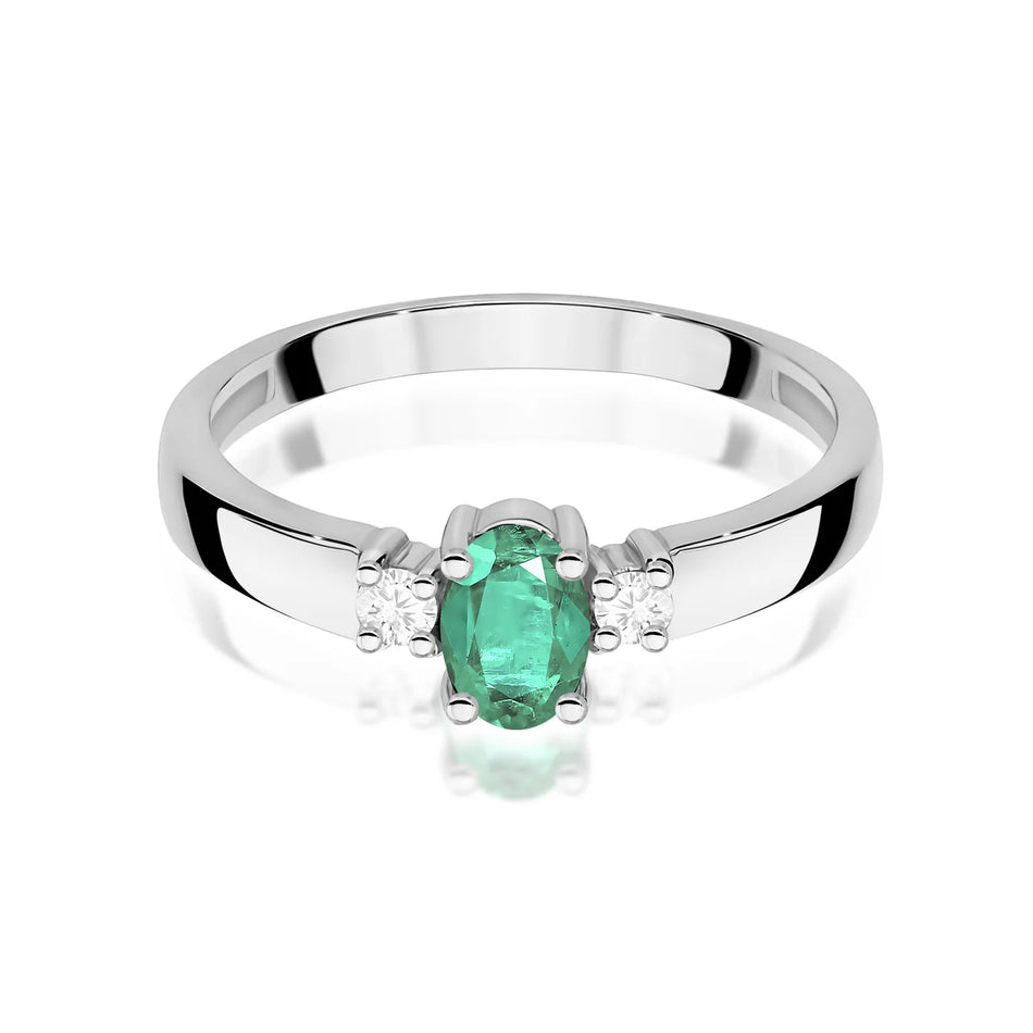 Prsten z bílého zlata se smaragdem 0,40 ct a diamanty 0,08 ct