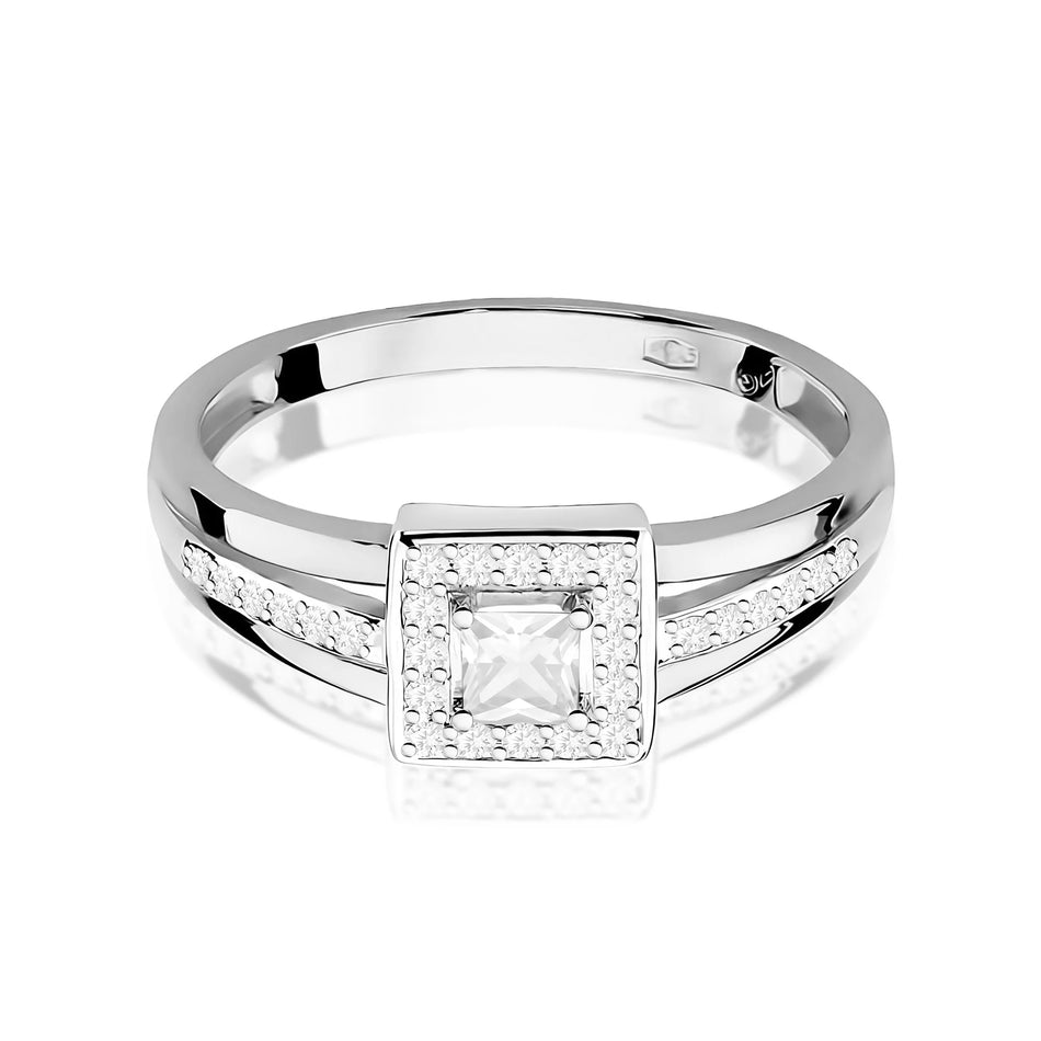 White Gold Ring with Princess 0,15ct Central and 0,14ct Sideline Lab-grown Diamonds