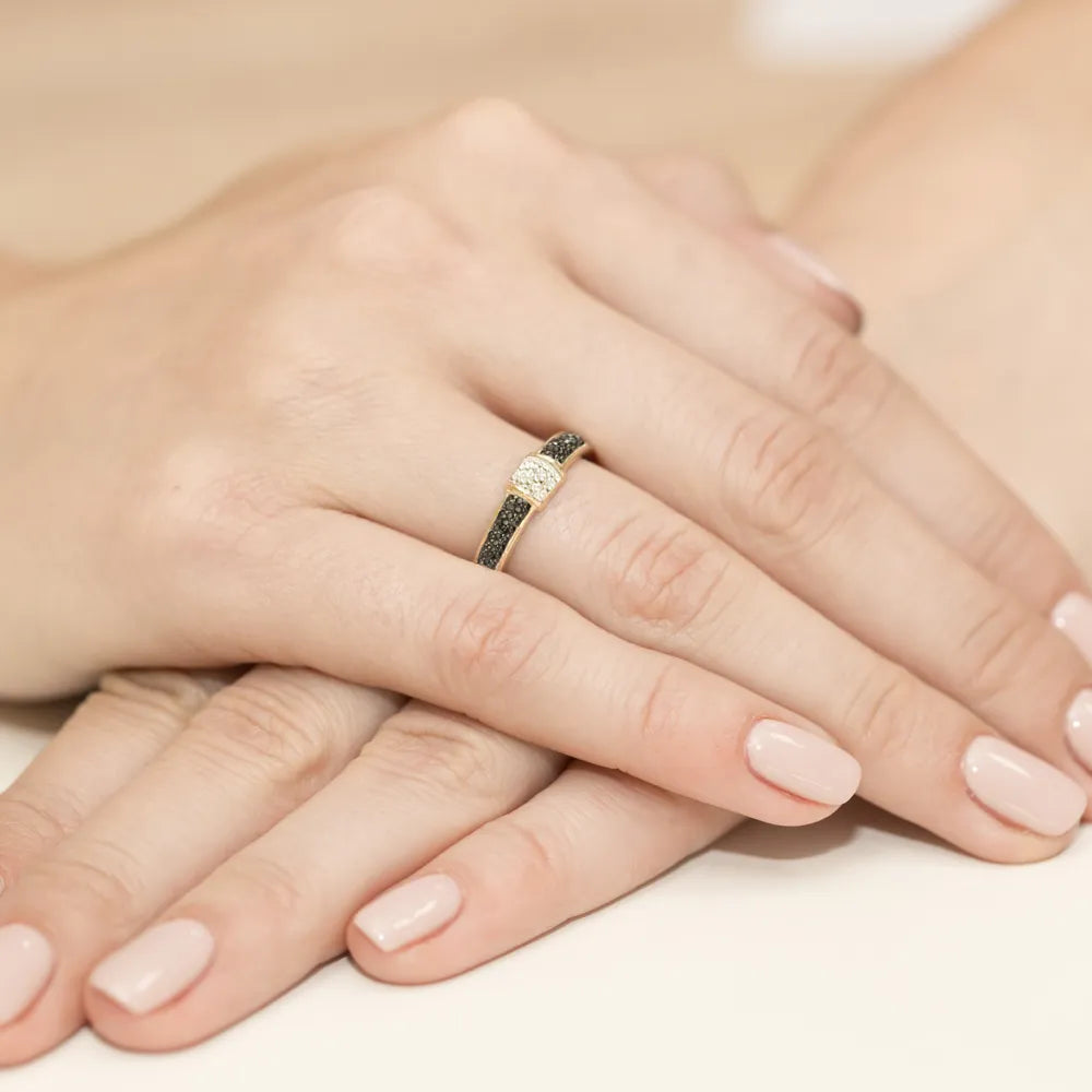 sada zlatých prsteňov s čiernymi a bielymi diamantmi 0,19 ct w0297-xxx-02
