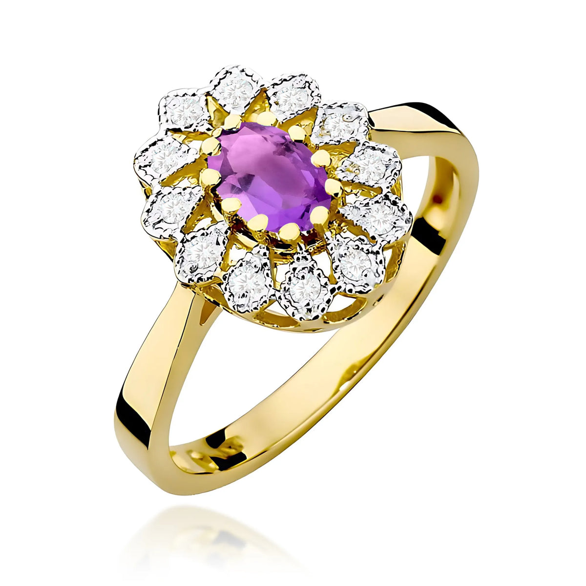 zlatý prsteň s 0,40 ct ametystom a 0,103 ct diamantmi w0354-amv-01