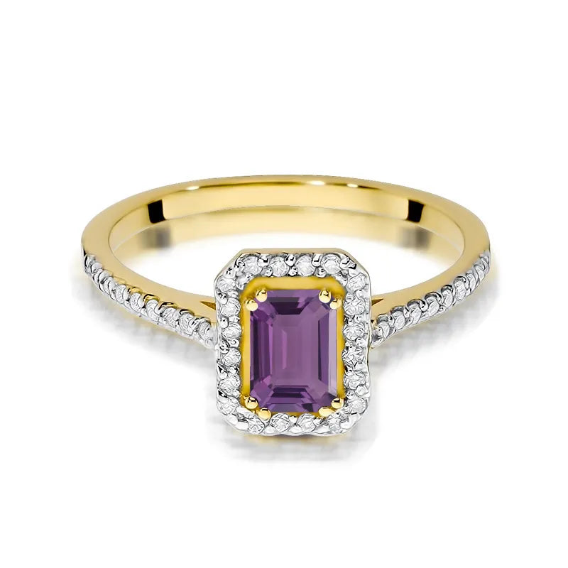 zlatý prsteň s 0,50 ct ametystom a 0,19 ct diamantmi w0403-amv-01