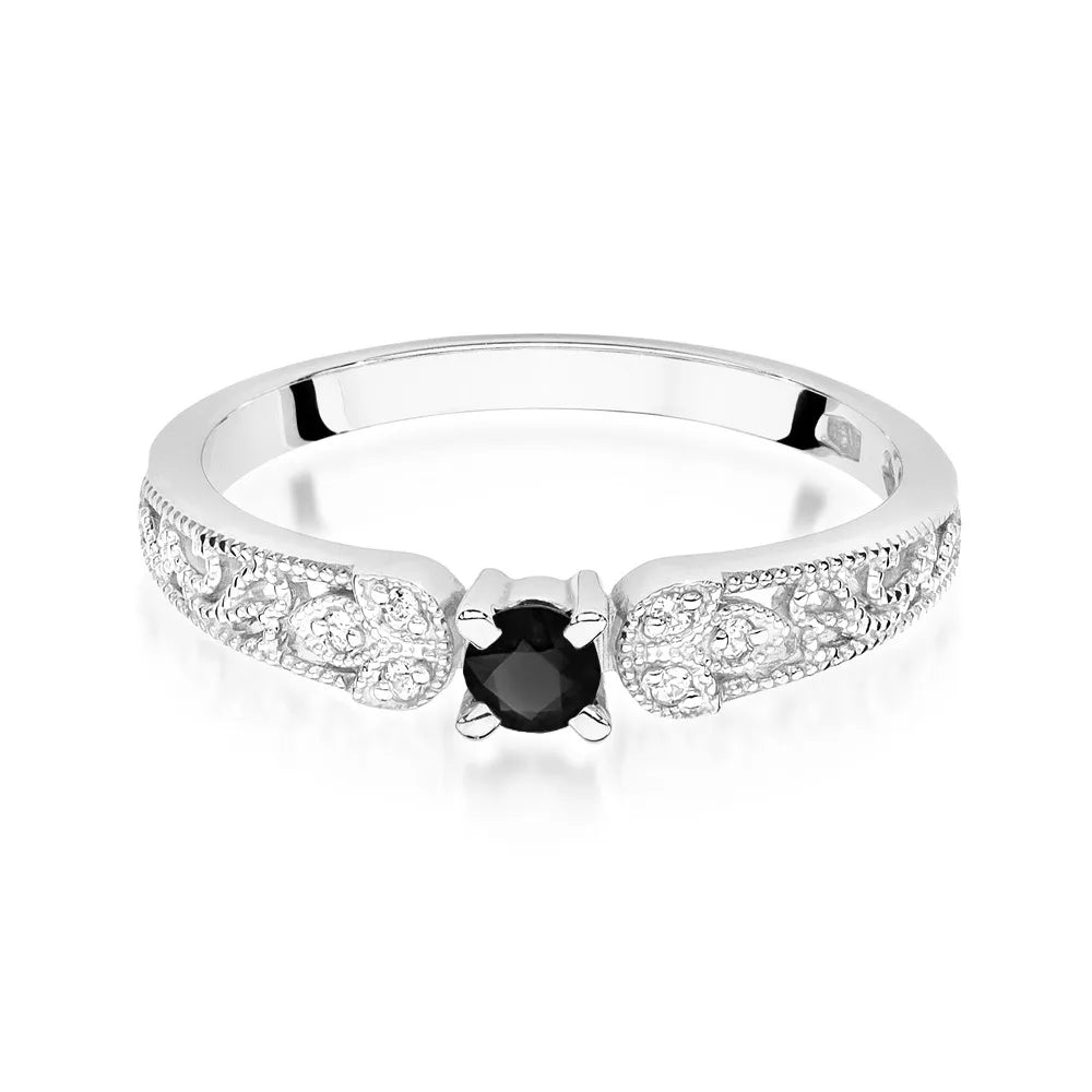 zlatý prsteň s 0,12 ct čiernym diamantom a 0,03 ct diamantmi w0411-dib-01