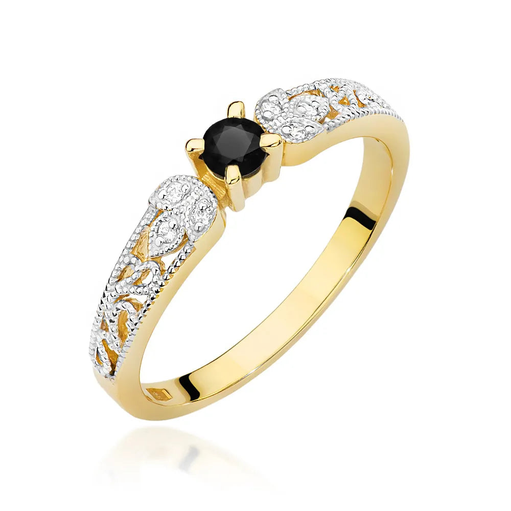 zlatý prsteň s 0,12 ct čiernym diamantom a 0,03 ct diamantmi w0411-dib-01