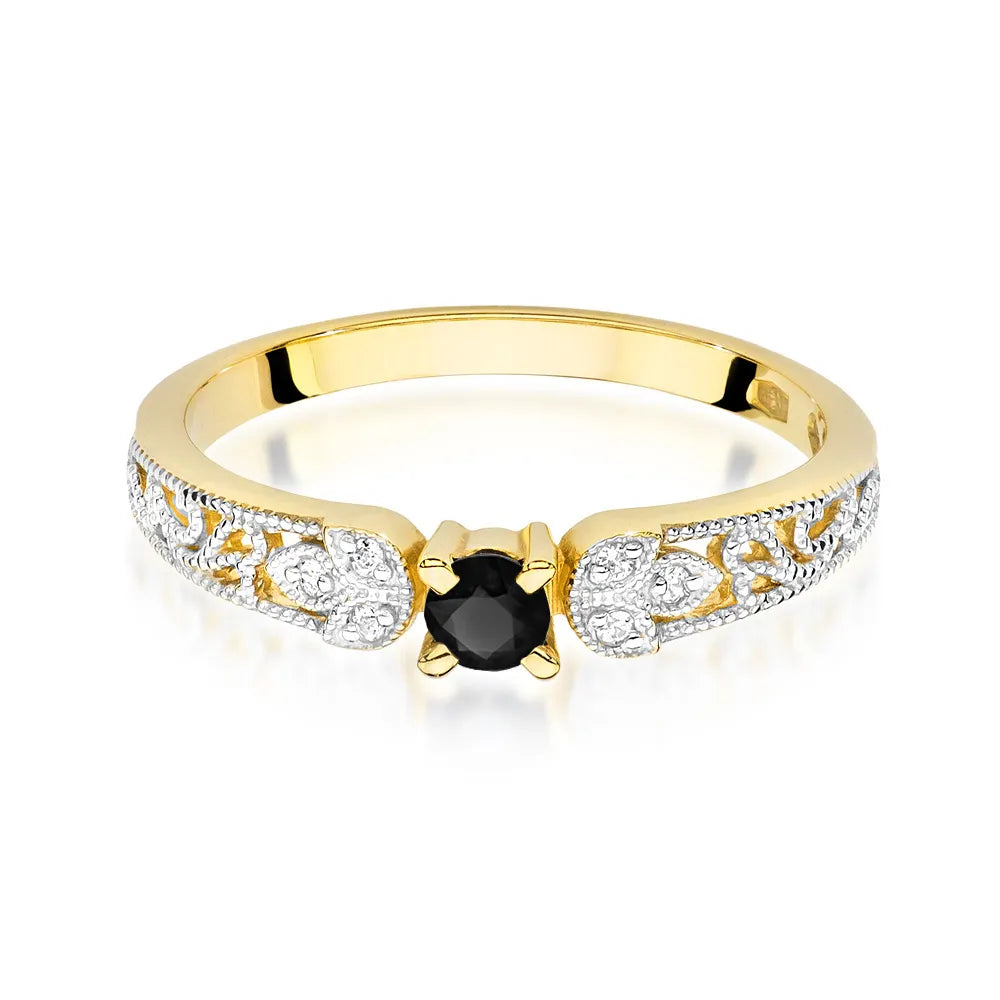 zlatý prsteň s 0,12 ct čiernym diamantom a 0,03 ct diamantmi w0411-dib-01