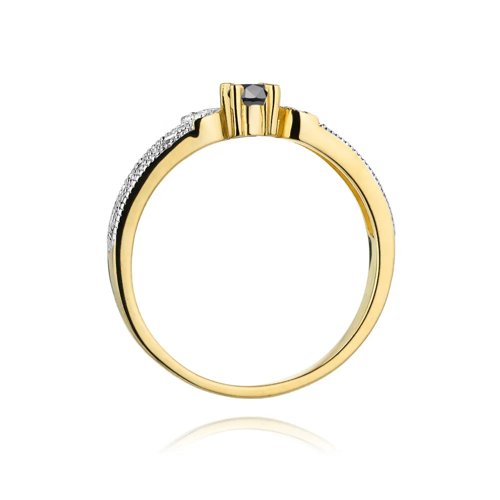 zlatý prsteň s 0,12 ct čiernym diamantom a 0,03 ct diamantmi w0411-dib-01