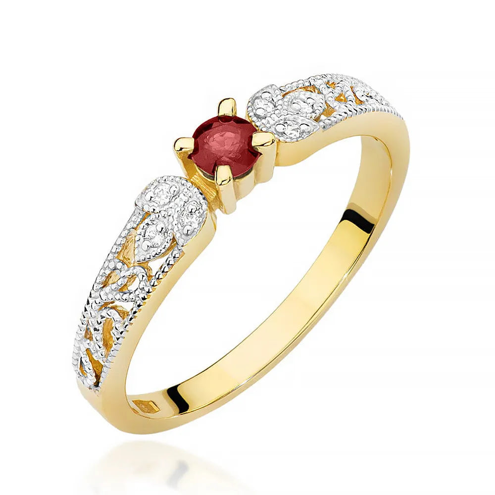 zlatý prsteň s 0,15 ct rubínom a 0,03 ct diamantmi w0411-rur-01