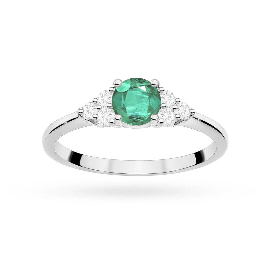 Weißgoldring mit 0,50 ct Smaragd und 0,18 ct Diamanten