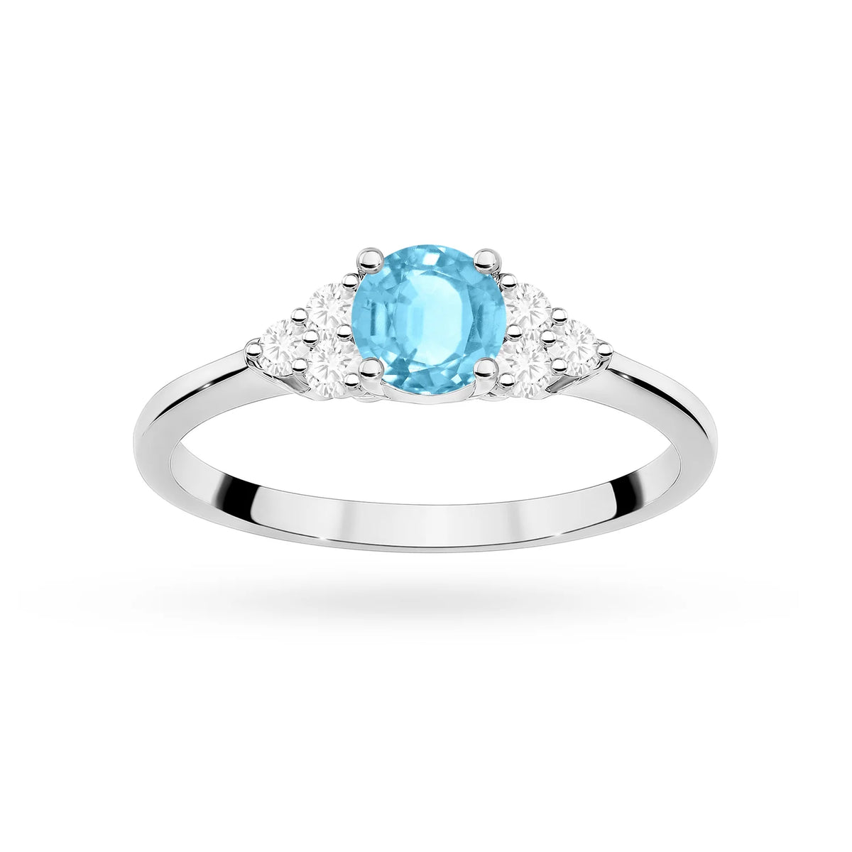 Postranní prsten s diamantem z bílého 14k zlata s topazem Swiss Blue 0,50 ct a diamanty 0,18 ct