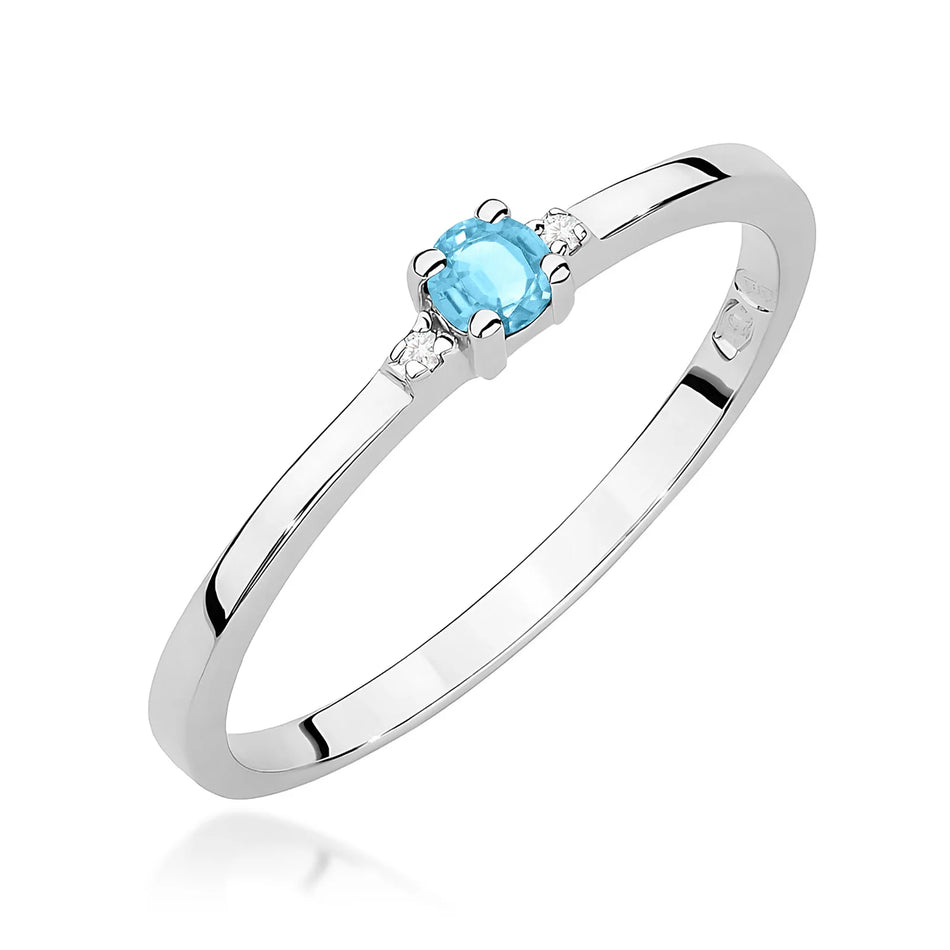 Weißgoldring mit 0,15 ct Swiss Blue Topas und 0,01 ct Diamanten