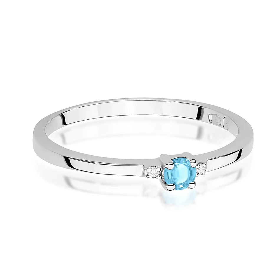 Weißgoldring mit 0,15 ct Swiss Blue Topas und 0,01 ct Diamanten