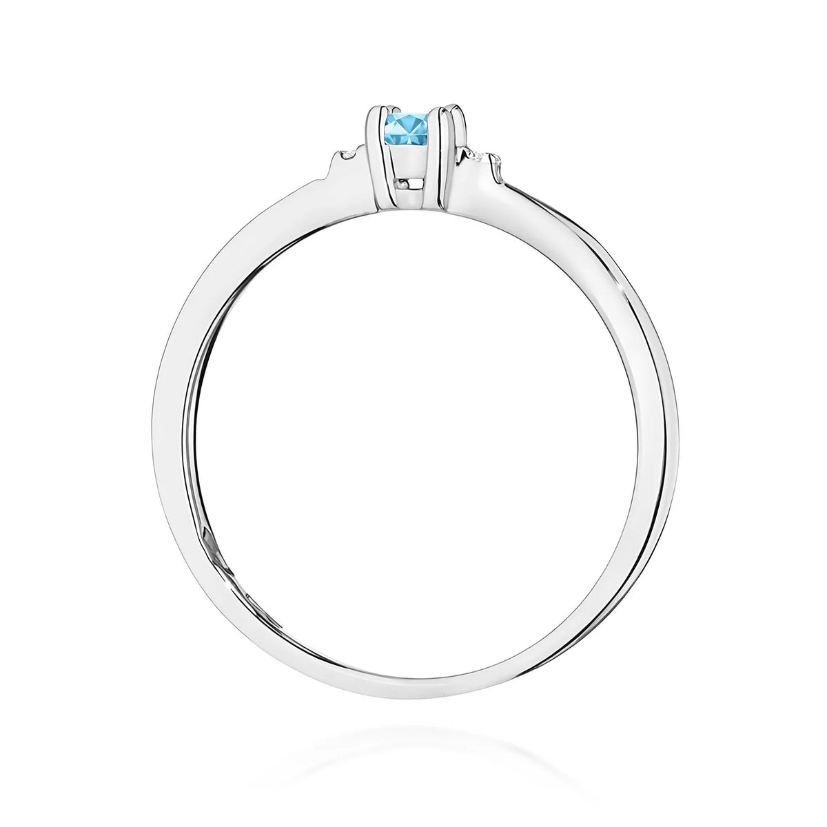 Prsteň z bieleho zlata s 0,15 ct švajčiarskym modrým topásom a 0,01 ct diamantmi