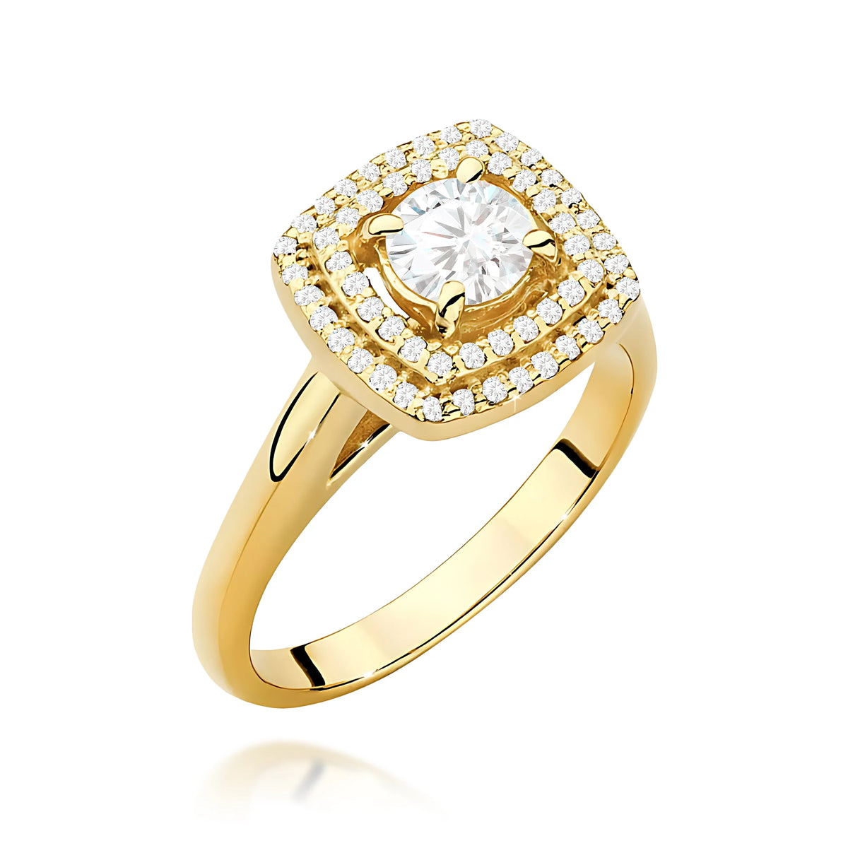 Doppel-Halo-Ring aus 585er Gelbgold mit 0,50 ct Round/Brilliant-Labordiamant und 0,28 ct Labordiamanten