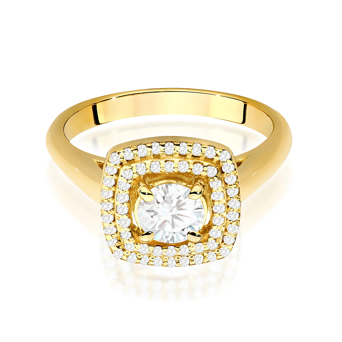 Doppel-Halo-Ring aus 585er Gelbgold mit 0,50 ct Round/Brilliant-Labordiamant und 0,28 ct Labordiamanten