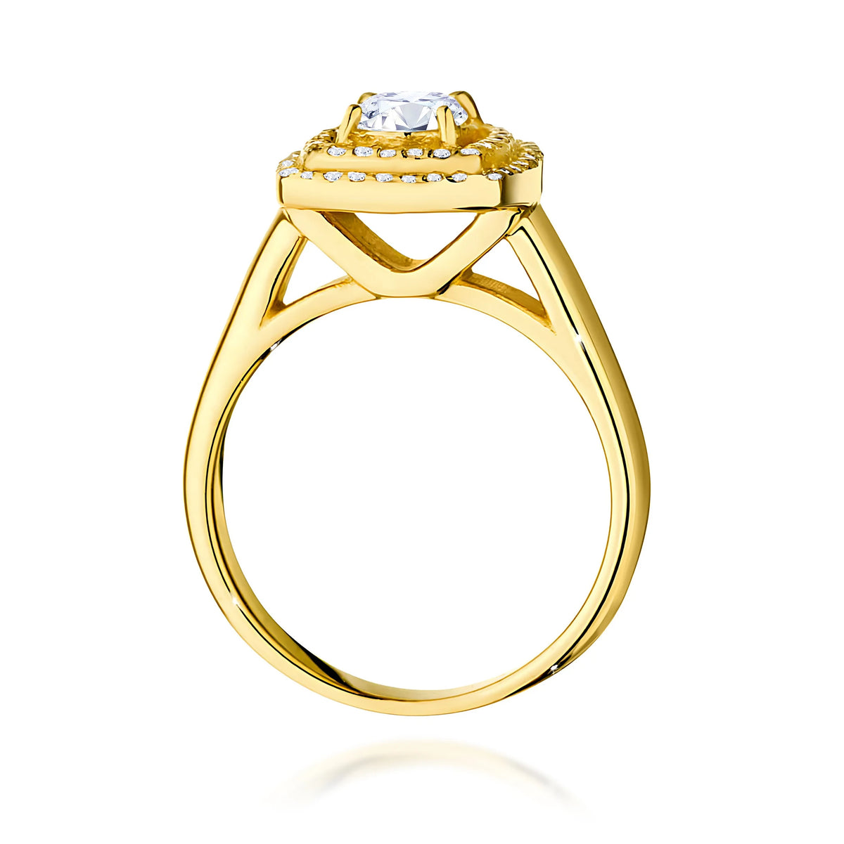 Doppel-Halo-Ring aus 585er Gelbgold mit 0,50 ct Round/Brilliant-Labordiamant und 0,28 ct Labordiamanten