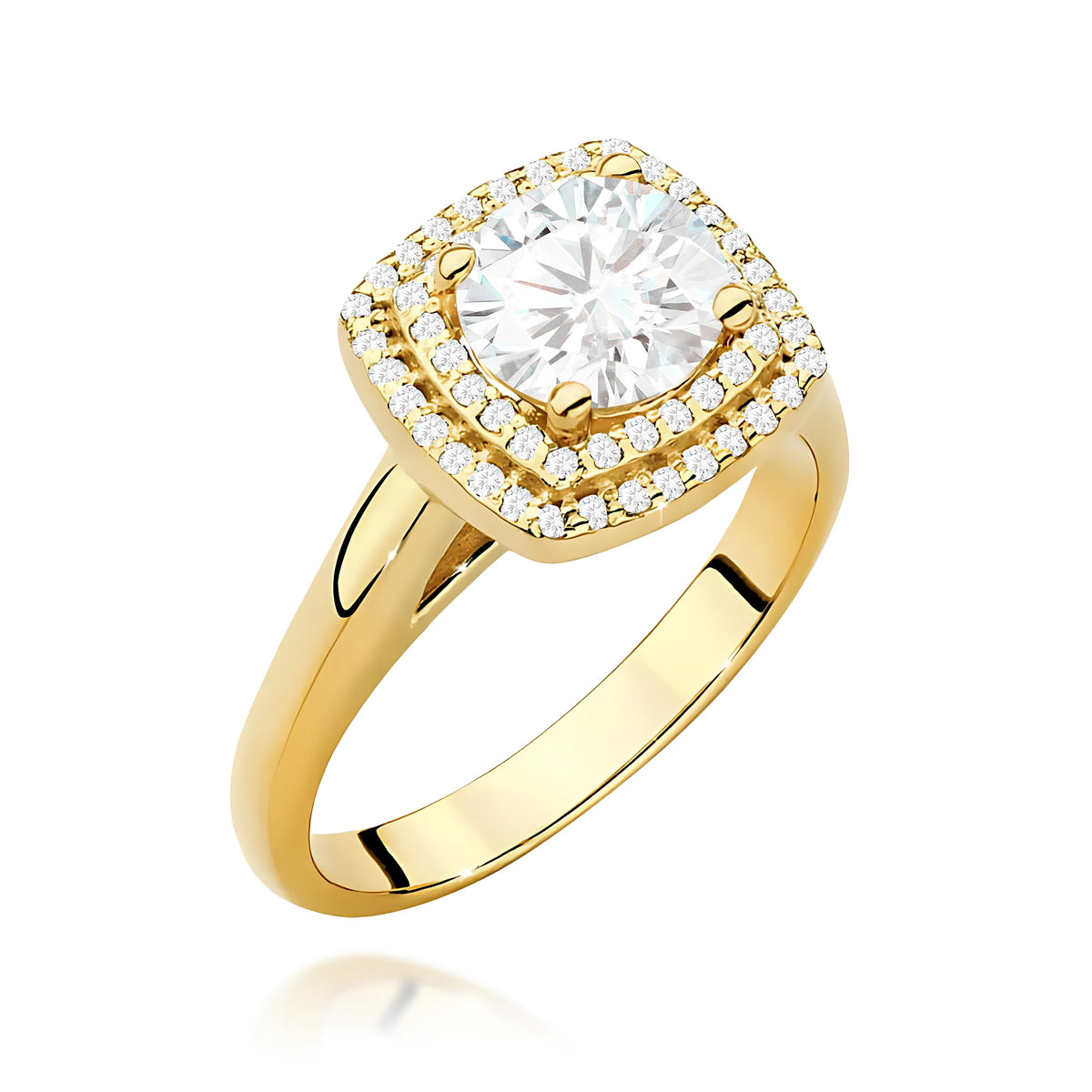 Yellow Gold Ring with Round 1,00ct Central and 0,28ct Sideline Lab-grown Diamonds