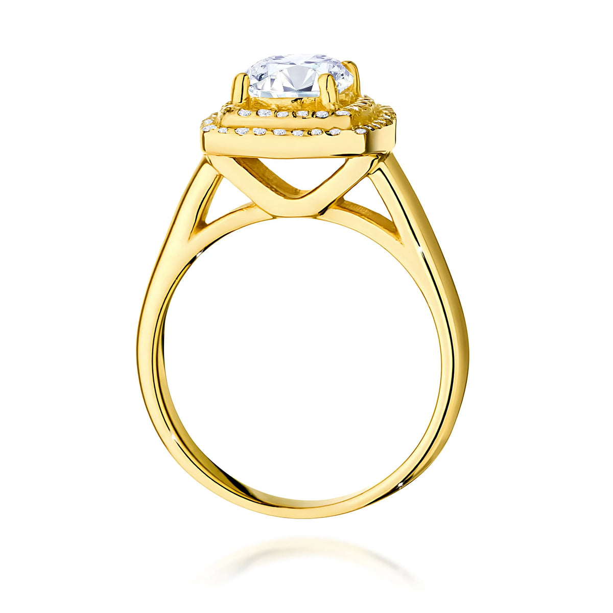 Yellow Gold Ring with Round 1,00ct Central and 0,28ct Sideline Lab-grown Diamonds