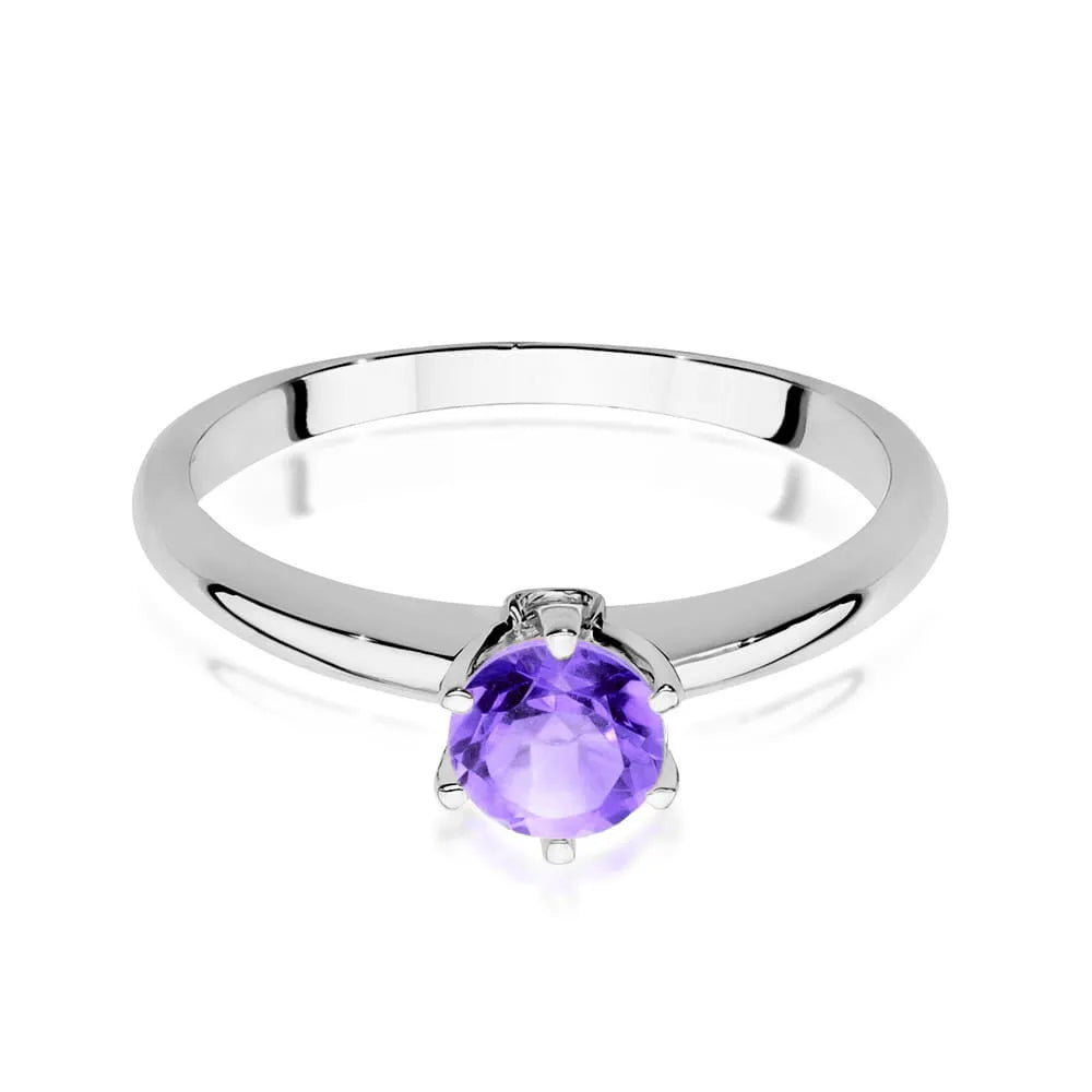 zlatý prsten s ametystem a diamanty