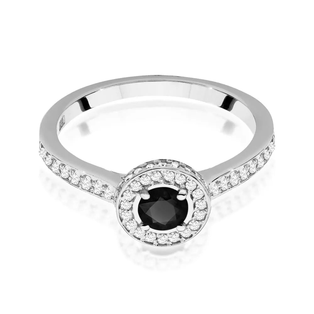 zlatý prsteň s 0,30 ct čiernym diamantom a 0,343 ct postrannými diamantmi w0559-dib-01