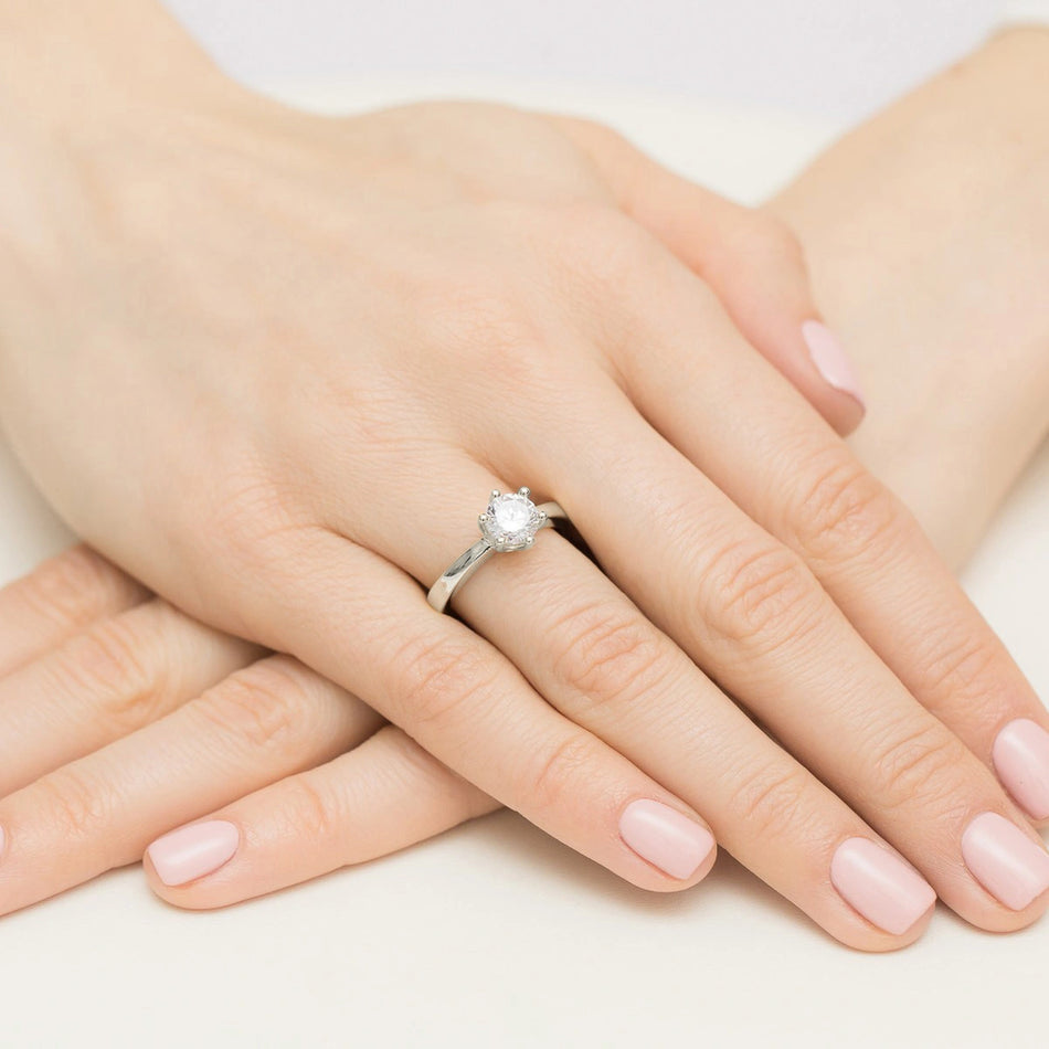 Weißgoldring mit rundem, im Labor gezüchtetem Diamanten, 1,00 ct