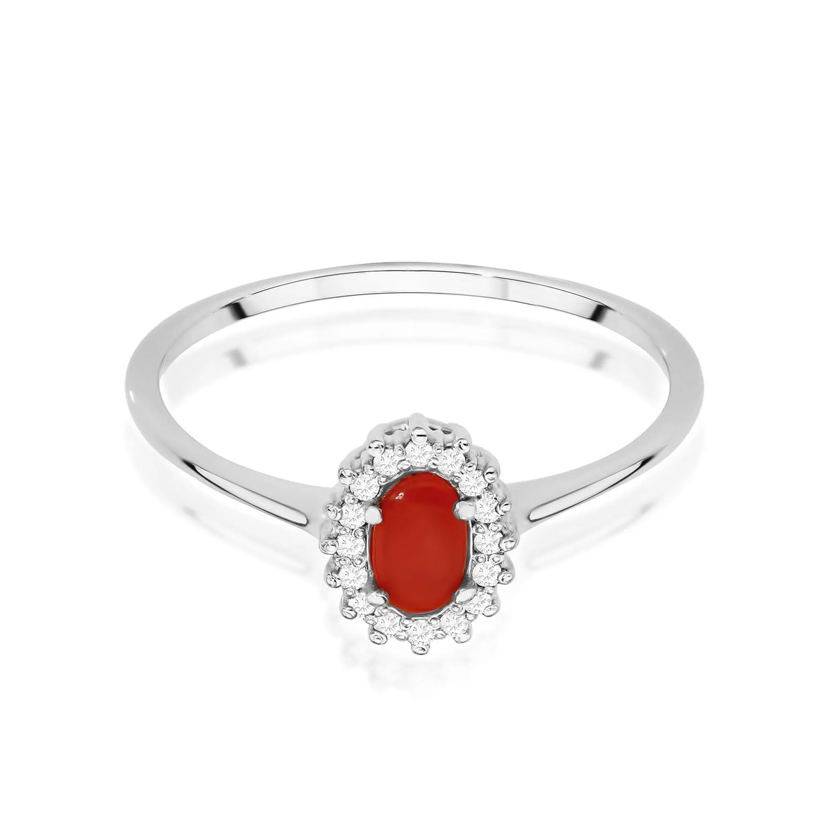 zlatý prsteň s 0,20 ct koralom a 0,08 ct postrannými diamantmi w0569-cor-01