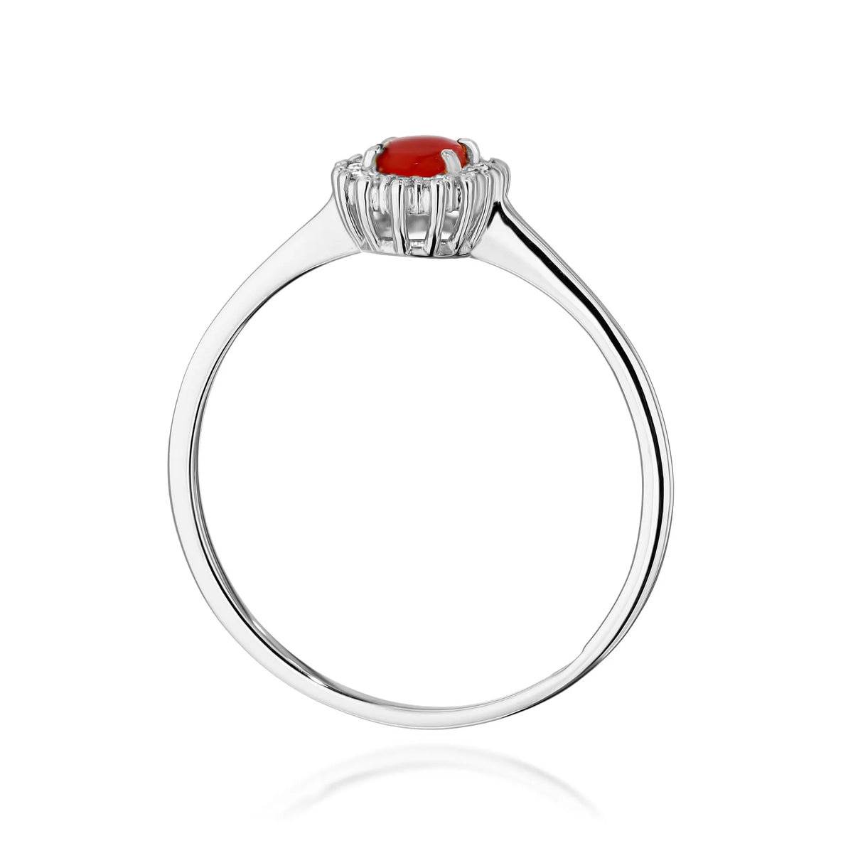 zlatý prsteň s 0,20 ct koralom a 0,08 ct postrannými diamantmi w0569-cor-01