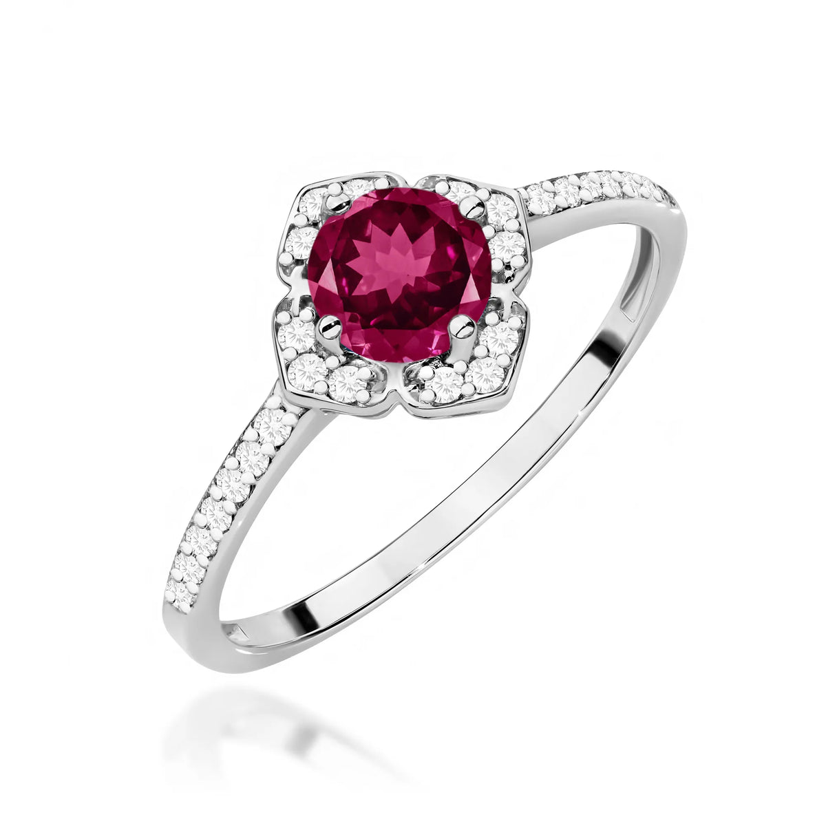 zlatý prsteň kvet s 0,60 ct rodolitom a diamantmi w0603-rhr-01