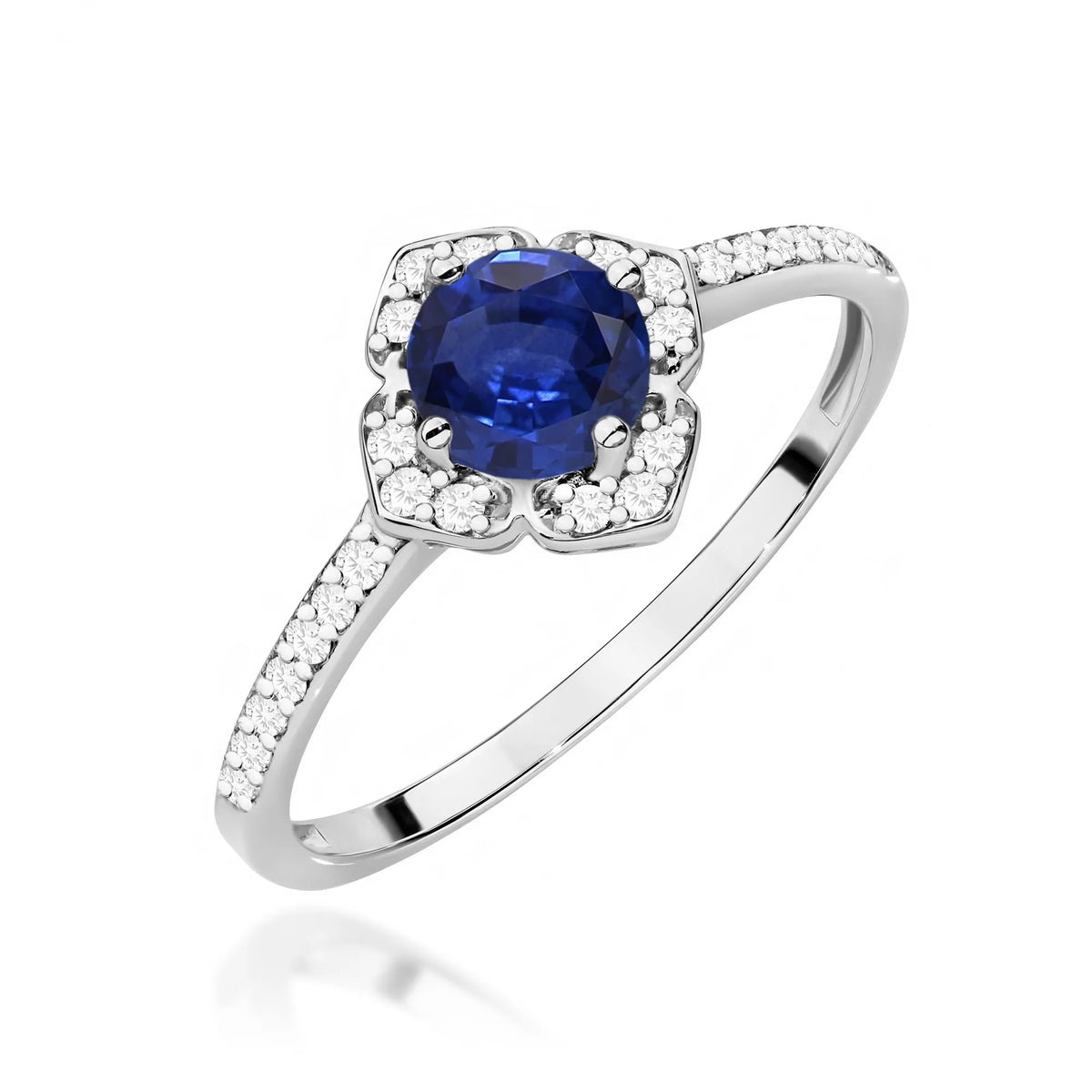 zlatý prsten květina s 0,50ct safírem a diamanty w0603-sab-01
