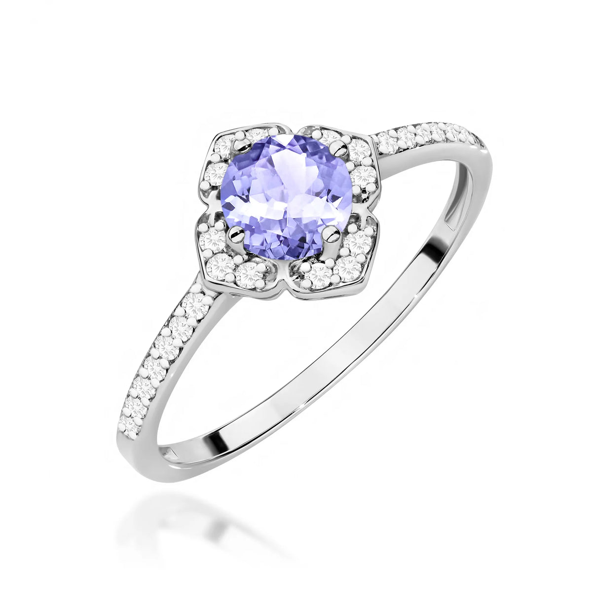 zlatý prsteň kvet s 0,50 ct tanzanitom a diamantmi w0603-tap-01