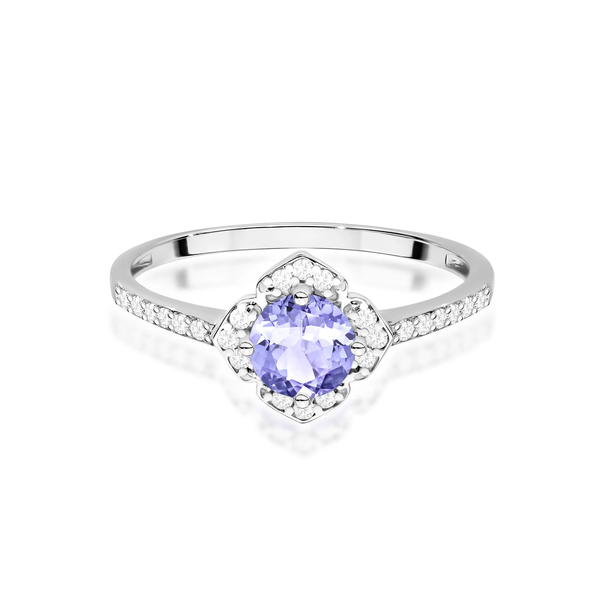 zlatý prsteň kvet s 0,50 ct tanzanitom a diamantmi w0603-tap-01