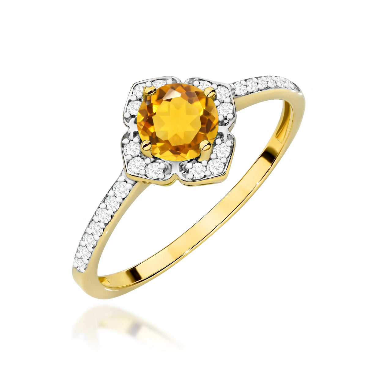 zlatý prsten květina s 0,50ct citrínem a diamanty w0603-ciy-01