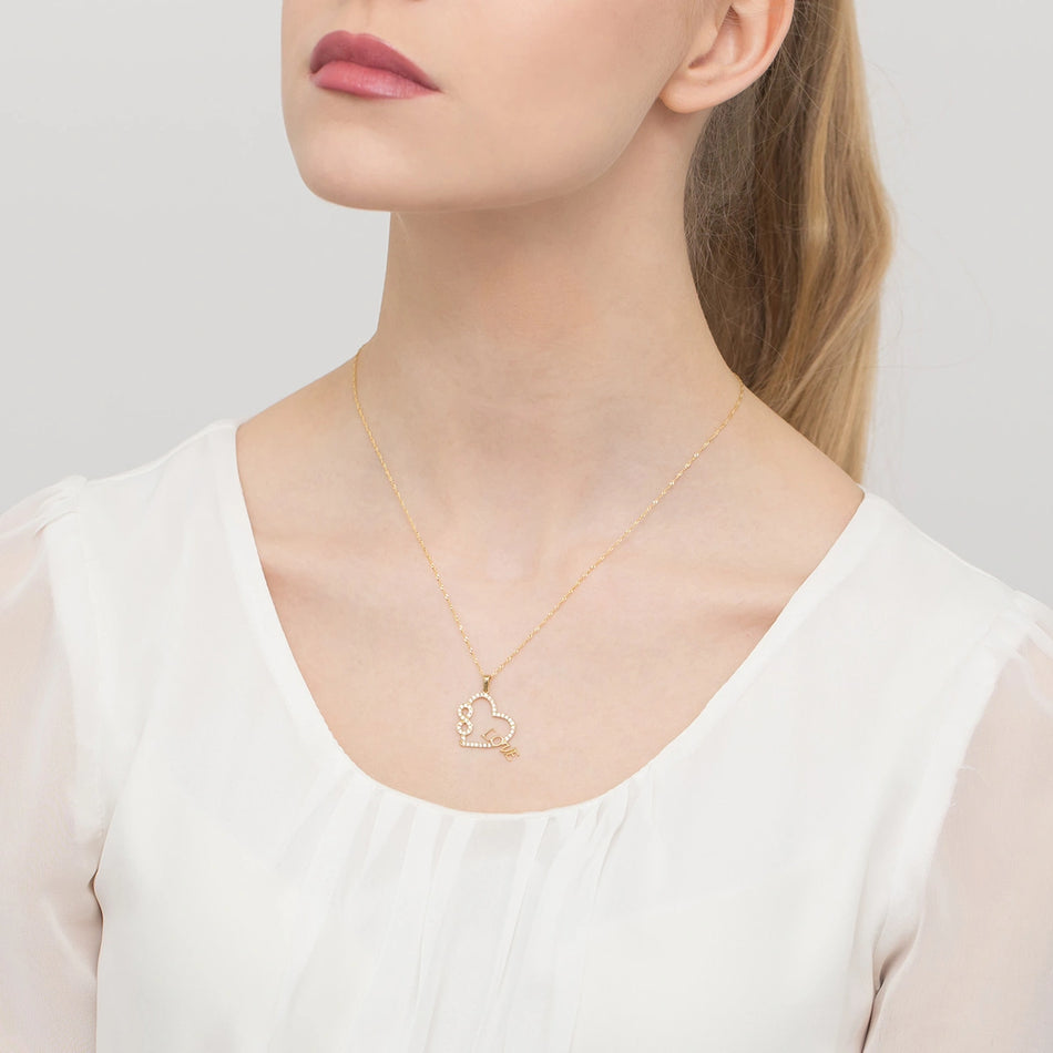 Zlatý náhrdelník so srdcovým príveskom a kubickou zirkóniou