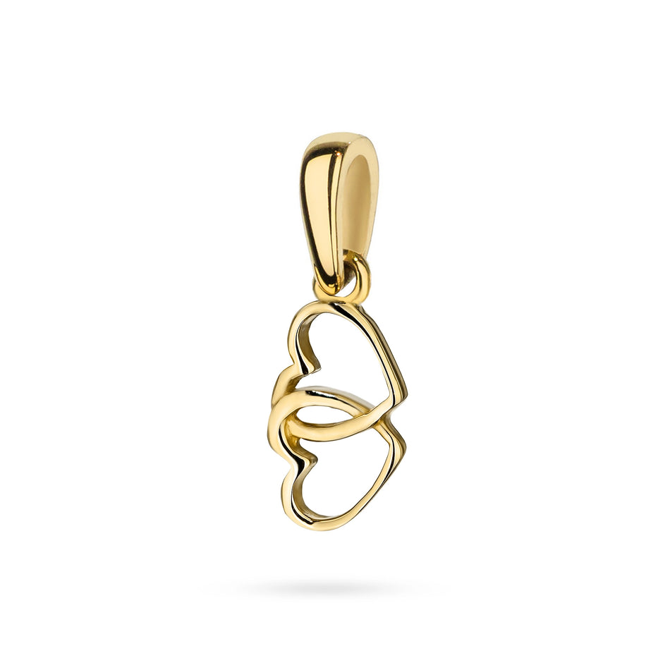 Zlatý náhrdelník s prepojenými príveskami v tvare srdca na kotvovej retiazke