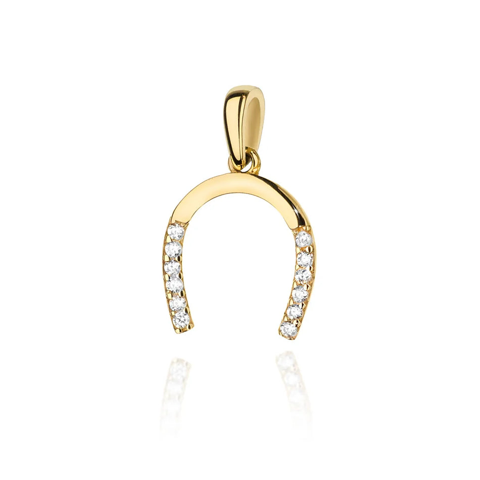 Goldkette mit Glückshufeisen-Anhänger aus Zirkonia an Ankerkette
