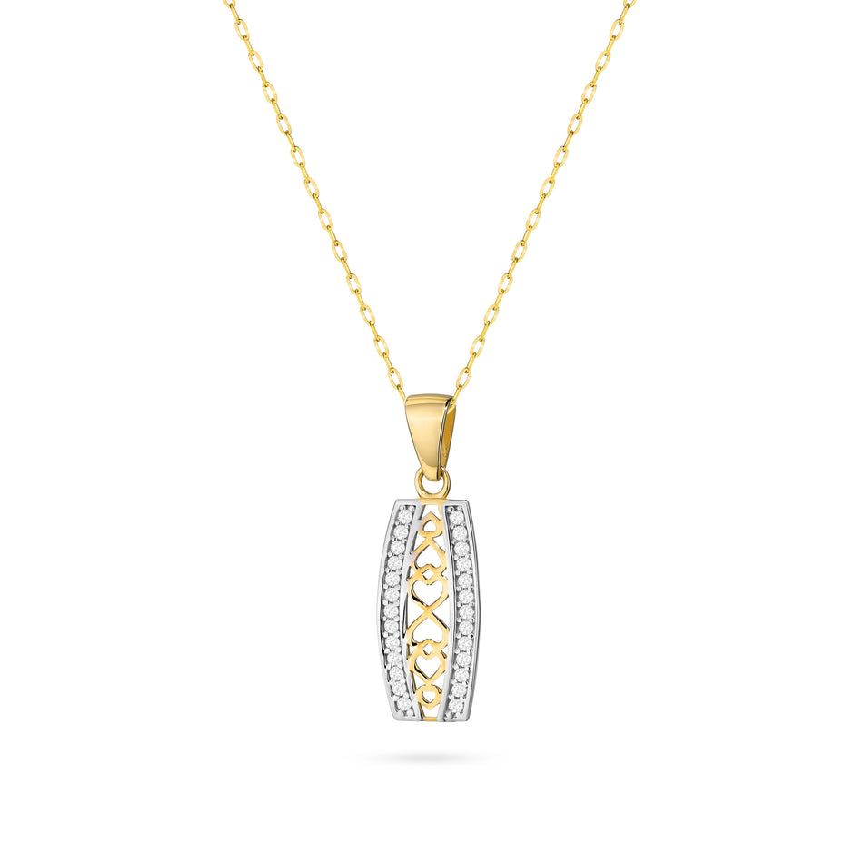 Gold Necklace with Rectangular Openwork Heart Pendant