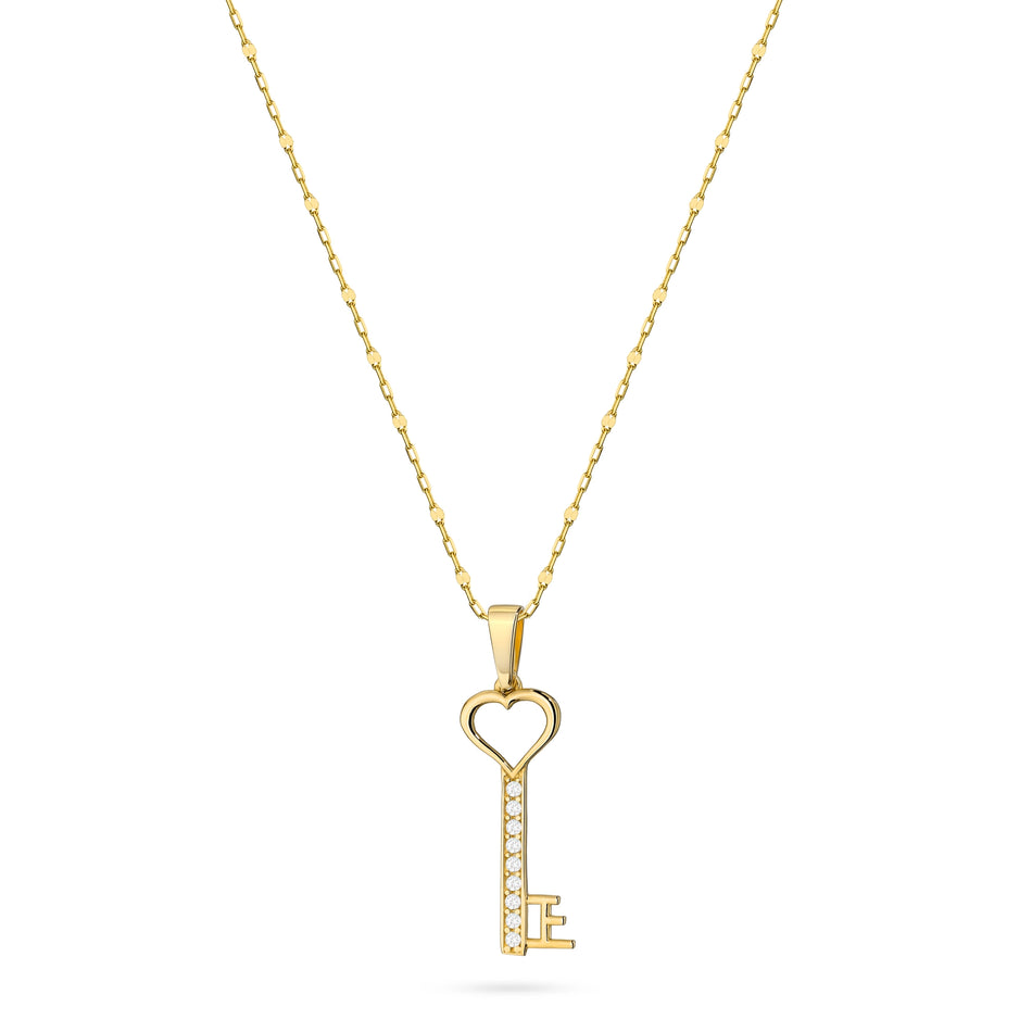 Zlatá súprava: prívesok kľúč so zirkónom