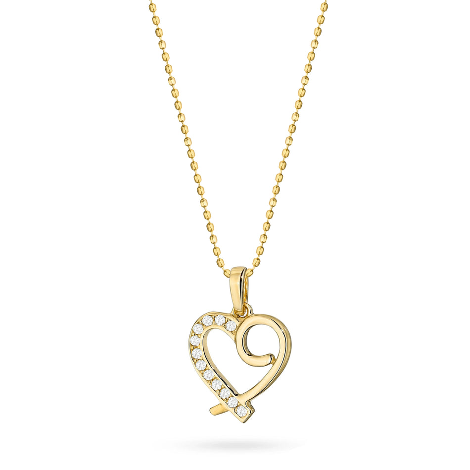 Gold Necklace with Heart Pendant and Cubic Zirconia